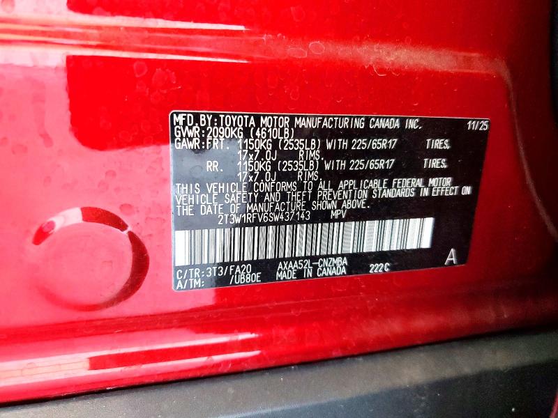 2025 Toyota Rav4 მანქანა იყიდება აუქციონზე, vin: 2T3W1RFV6SW437143, აუქციონის ნომერი: 59178316