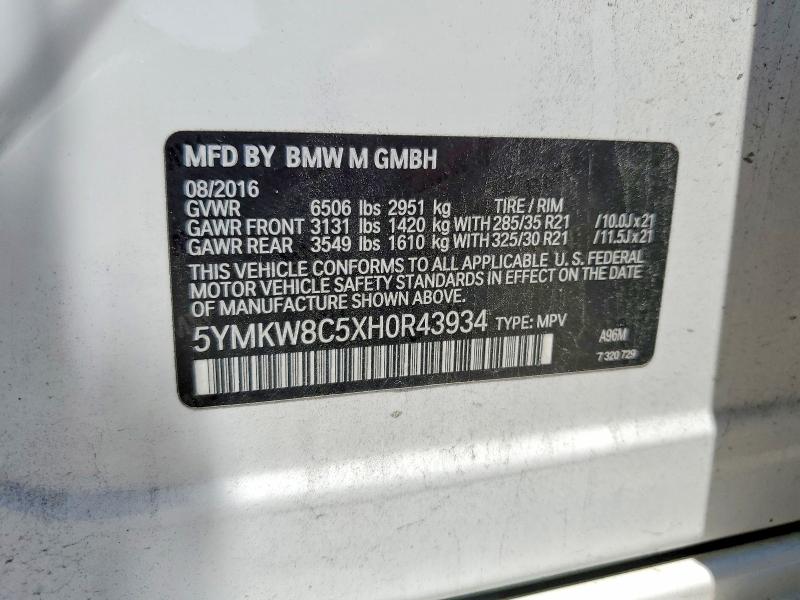 Aukcja sprzedaży 2017 Bmw X6, vin: 5YMKW8C5XH0R43934, numer aukcji: 58819016
