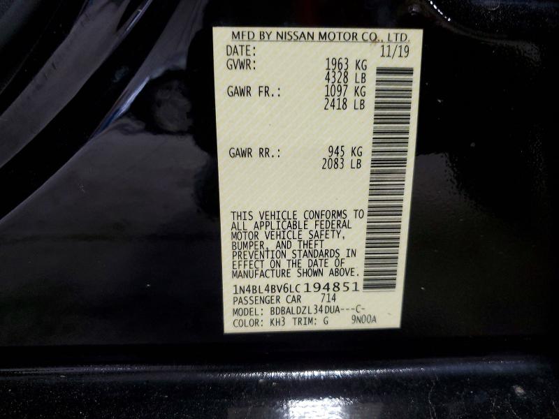 Продажа на аукционе авто 2020 Nissan Altima, vin: 1N4BL4BV6LC194851, номер лота: 58194206