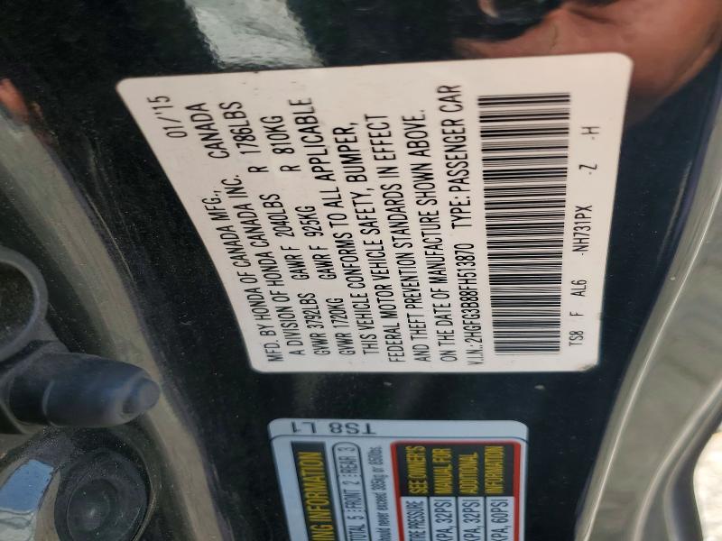 Продажа на аукционе авто 2015 Honda Civic, vin: 2HGFG3B88FH513870, номер лота: 59118526
