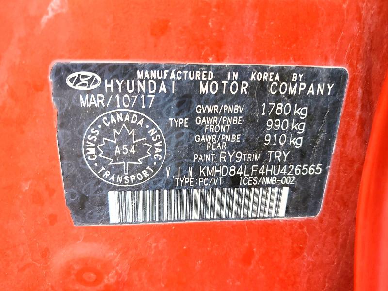 Продаж на аукціоні авто 2017 Hyundai Elantra, vin: KMHD84LF4HU426565, номер лоту: 56562626