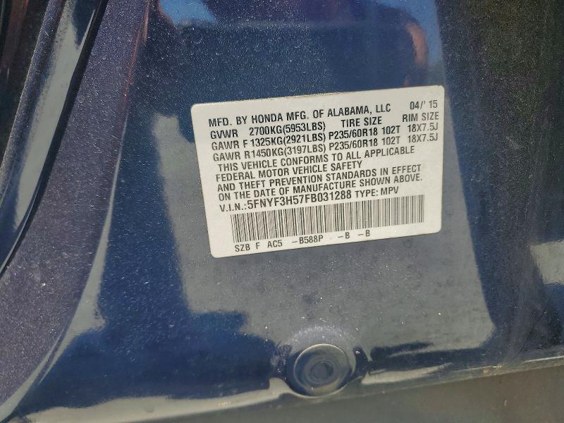 Продажа на аукционе авто 2015 Honda Pilot, vin: 5FNYF3H57FB031288, номер лота: 56335766