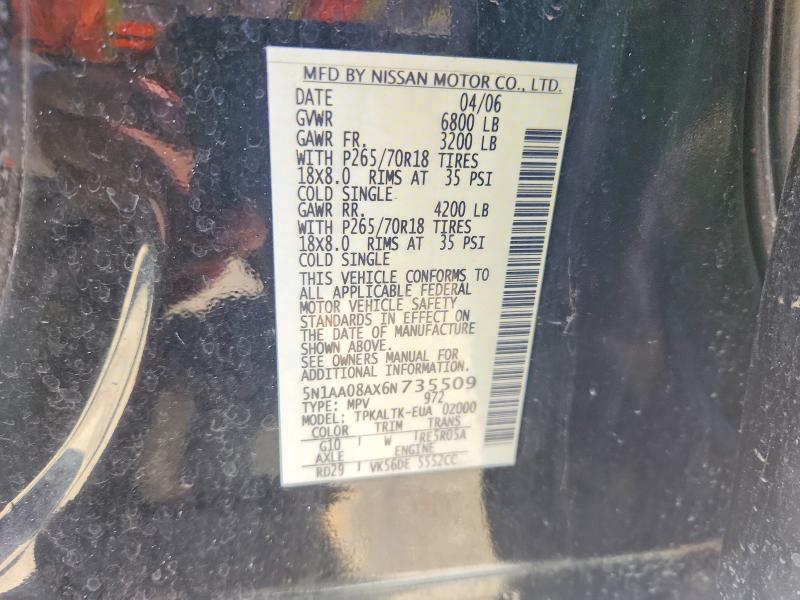 Aukcja sprzedaży 2006 Nissan Armada, vin: 5N1AA08AX6N735509, numer aukcji: 57049216