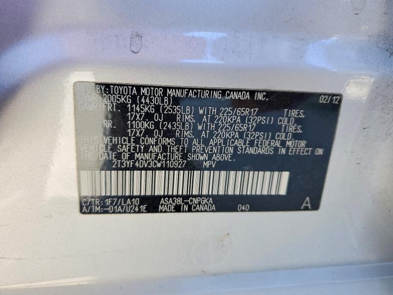 Продаж на аукціоні авто 2012 Toyota Rav4, vin: 2T3YF4DV3CW110927, номер лоту: 58480496