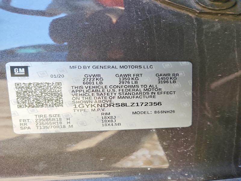 2020 Cadillac Xt5 მანქანა იყიდება აუქციონზე, vin: 1GYKNDRS8LZ172356, აუქციონის ნომერი: 58426446