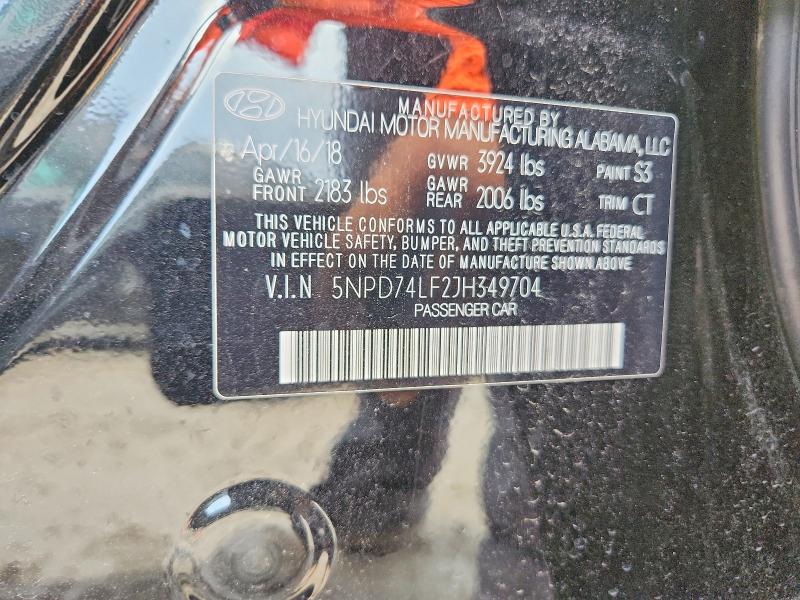 57888076 :رقم المزاد ، 5NPD74LF2JH349704 vin ، 2018 Hyundai Elantra مزاد بيع