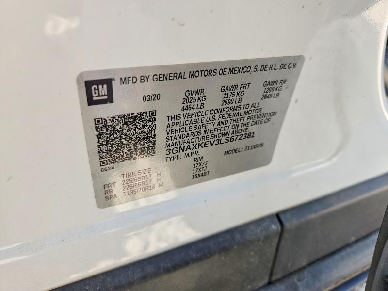 Продажа на аукционе авто 2020 Chevrolet Equinox, vin: 3GNAXKEV3LS672381, номер лота: 58308426