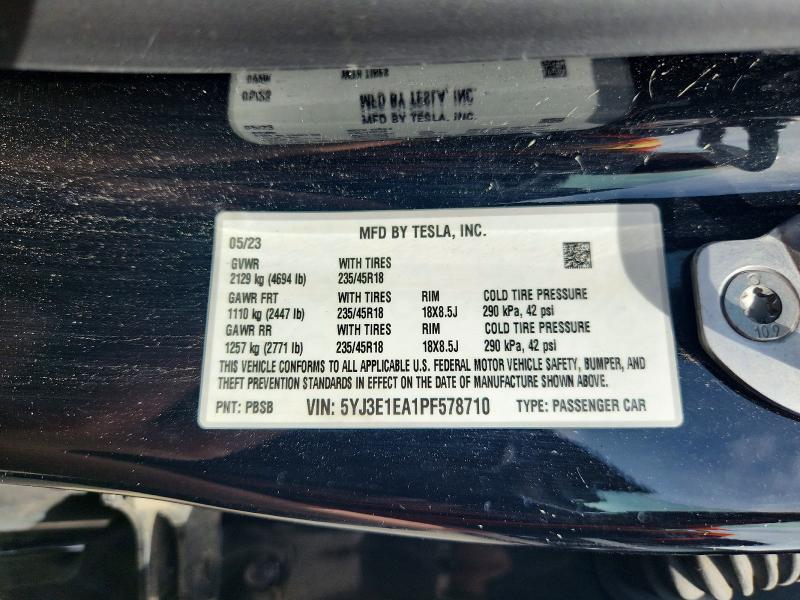 Продажа на аукционе авто 2023 Tesla Model 3, vin: 5YJ3E1EA1PF578710, номер лота: 57946406