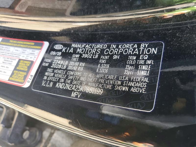 2019 Kia Soul მანქანა იყიდება აუქციონზე, vin: KNDJN2A25K7681199, აუქციონის ნომერი: 55725966