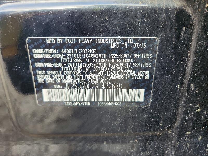 58108736 :رقم المزاد ، JF2SJADC2GH422638 vin ، 2016 Subaru Forester مزاد بيع