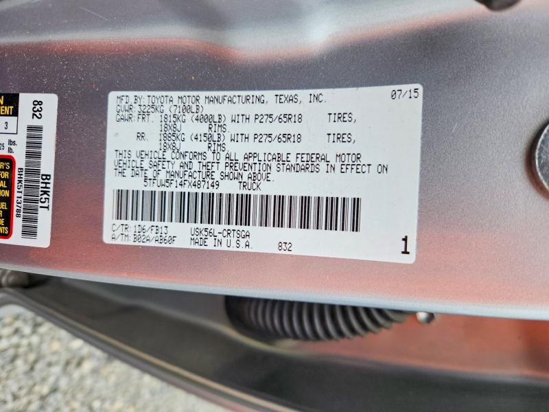 55639666 :رقم المزاد ، 5TFUW5F14FX487149 vin ، 2015 Toyota Tundra مزاد بيع