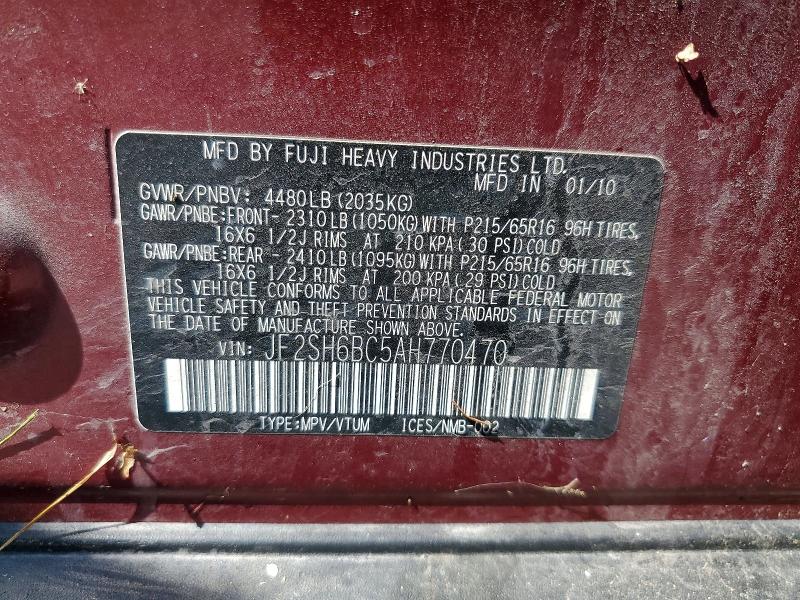 Продаж на аукціоні авто 2010 Subaru Forester, vin: JF2SH6BC5AH770470, номер лоту: 56134506