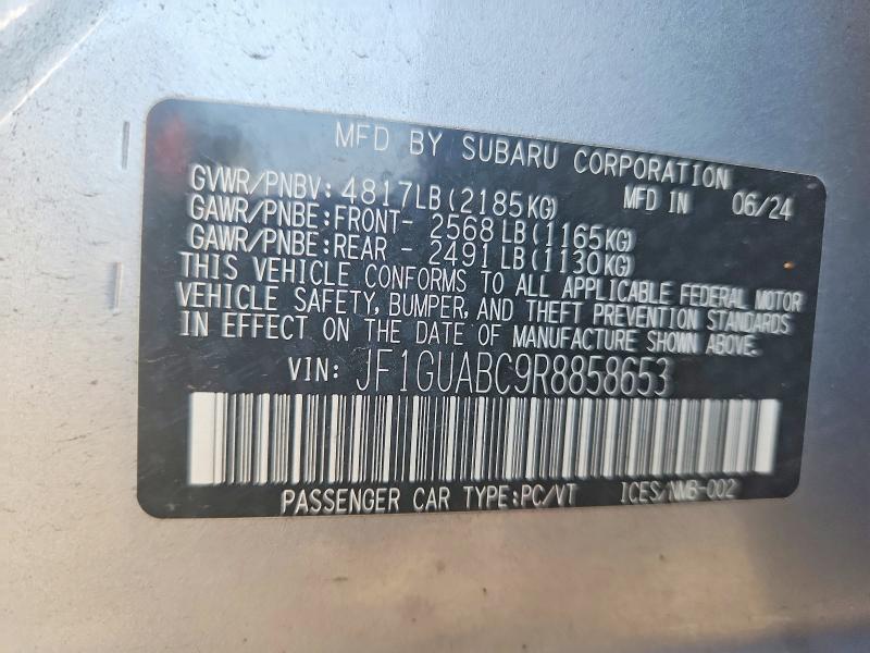 2024 Subaru Impreza მანქანა იყიდება აუქციონზე, vin: JF1GUABC9R8858653, აუქციონის ნომერი: 59123396