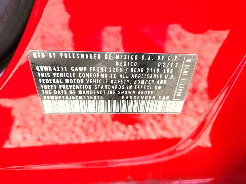 2012 Volkswagen Jetta მანქანა იყიდება აუქციონზე, vin: 3VWDP7AJ5CM115978, აუქციონის ნომერი: 56722686