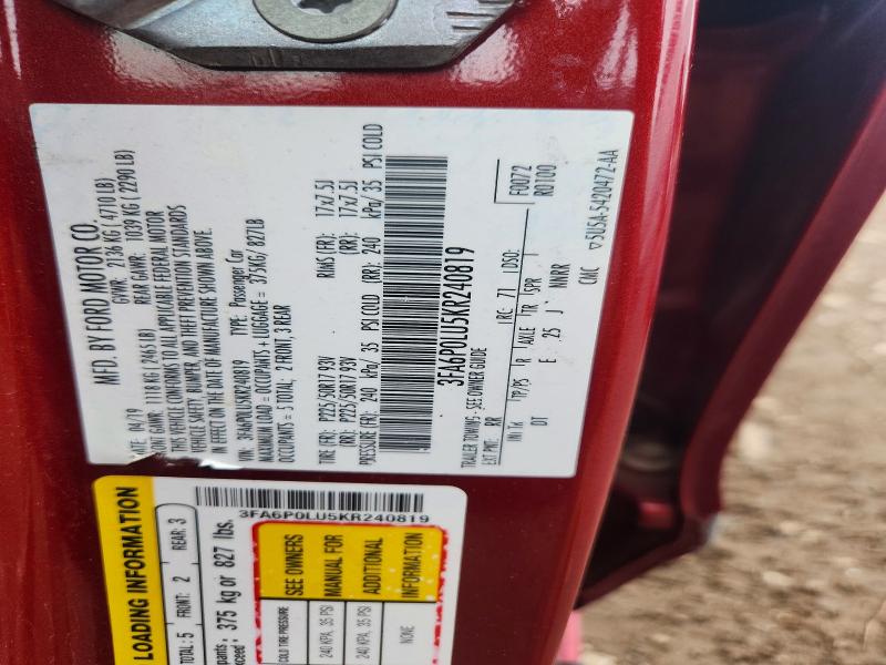 Aukcja sprzedaży 2019 Ford Fusion, vin: 3FA6P0LU5KR240819, numer aukcji: 56027576