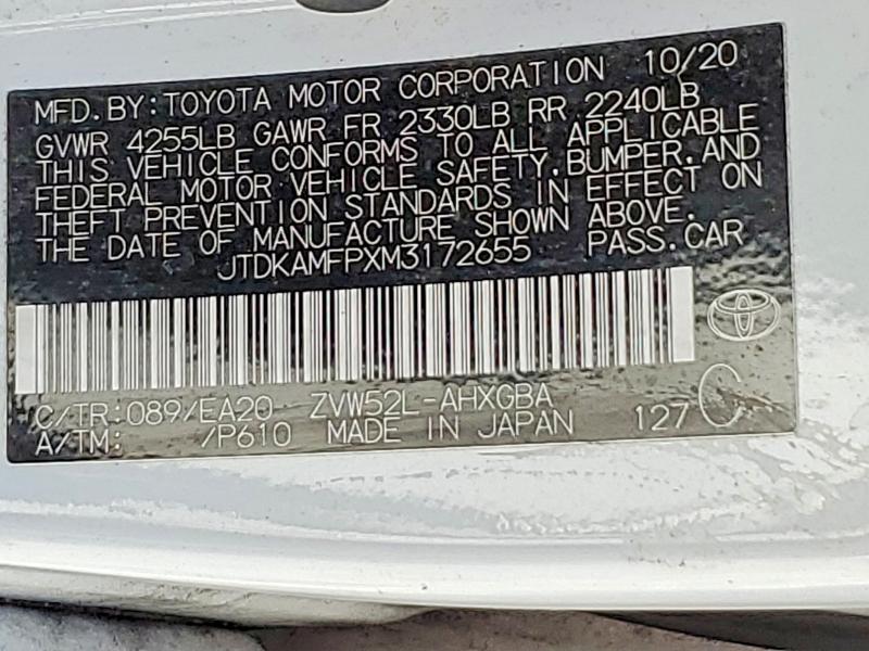 55556736 :رقم المزاد ، JTDKAMFPXM3172655 vin ، 2021 Toyota Prius Prime مزاد بيع