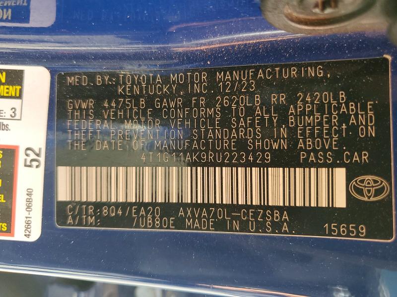 56961316 :رقم المزاد ، 4T1G11AK9RU223429 vin ، 2024 Toyota Camry مزاد بيع