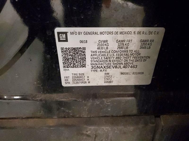 Aukcja sprzedaży 2018 Chevrolet Equinox, vin: 3GNAXSEV8JL407463, numer aukcji: 56970436