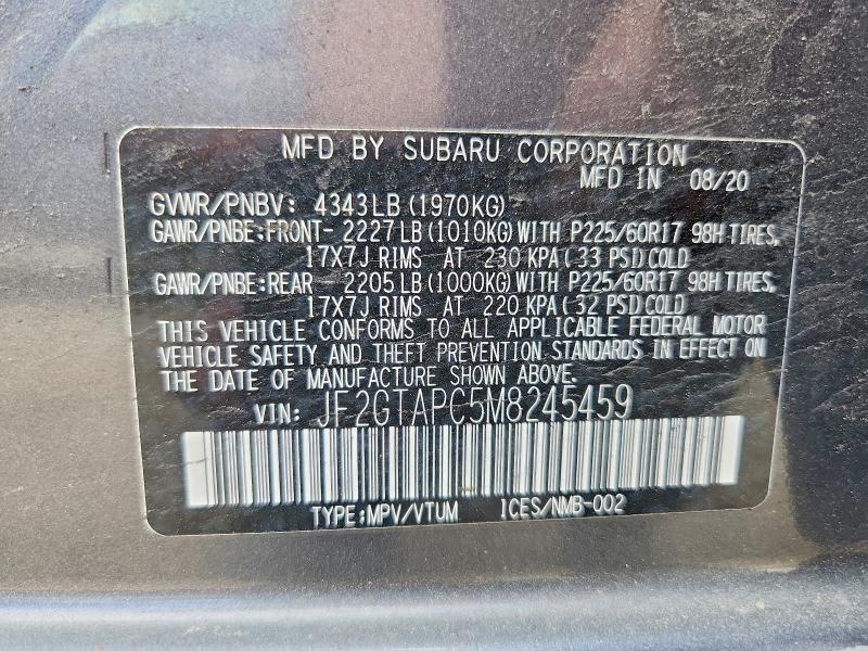 57254426 :رقم المزاد ، JF2GTAPC5M8245459 vin ، 2021 Subaru Crosstrek مزاد بيع