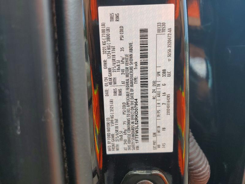 56491766 :رقم المزاد ، 1FTFW3L52RKD07964 vin ، 2024 Ford F150 مزاد بيع