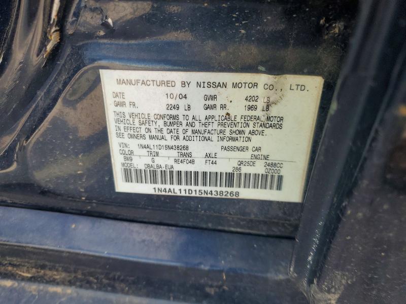 2005 Nissan Altima მანქანა იყიდება აუქციონზე, vin: 1N4AL11D15N438268, აუქციონის ნომერი: 58734826