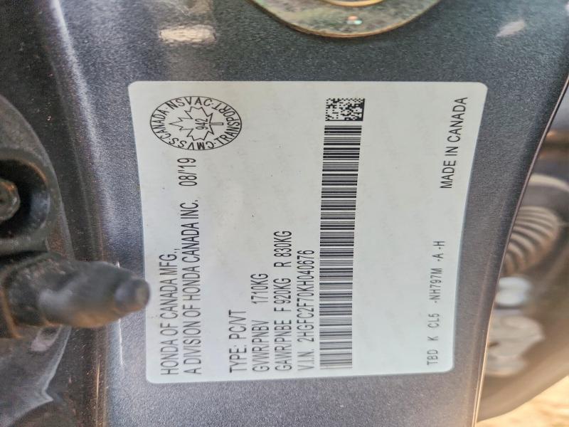 Aukcja sprzedaży 2019 Honda Civic, vin: 2HGFC2F70KH040676, numer aukcji: 55754876