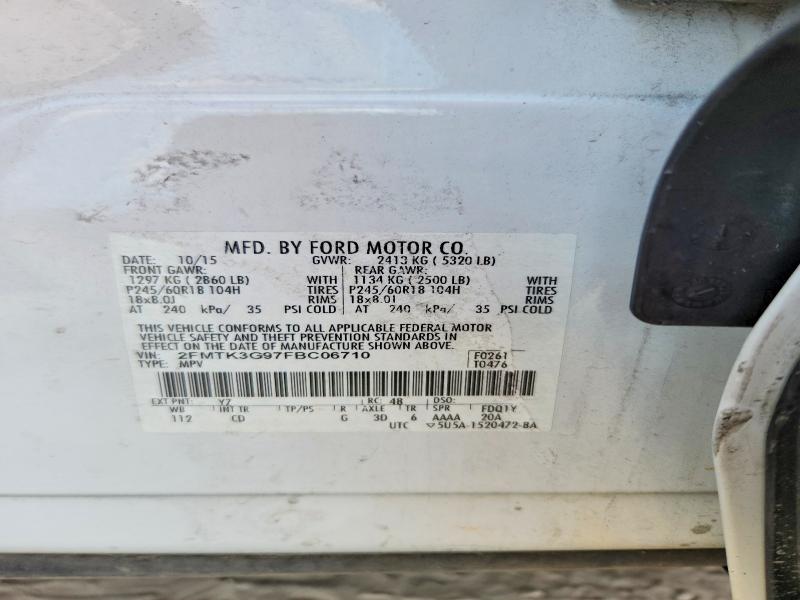 2015 Ford Edge მანქანა იყიდება აუქციონზე, vin: 2FMTK3G97FBC06710, აუქციონის ნომერი: 56449596