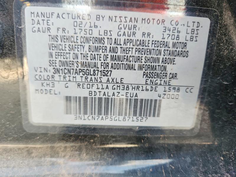 Продажа на аукционе авто 2016 Nissan Versa, vin: 3N1CN7AP5GL871527, номер лота: 58957786