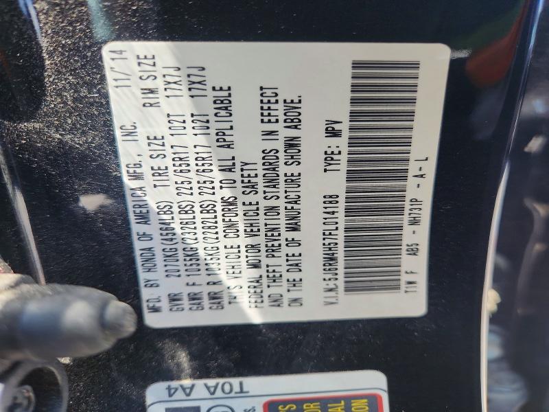 56038096 :رقم المزاد ، 5J6RM4H57FL014188 vin ، 2015 Honda Cr-v مزاد بيع