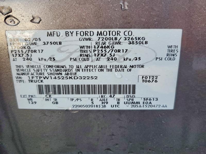 Продаж на аукціоні авто 2005 Ford F150, vin: 1FTPW14525KD32252, номер лоту: 56079676
