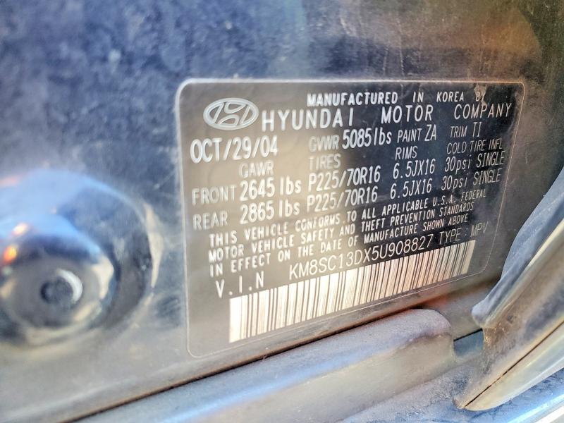 Aukcja sprzedaży 2005 Hyundai Santa Fe, vin: KM8SC13DX5U908827, numer aukcji: 56823636