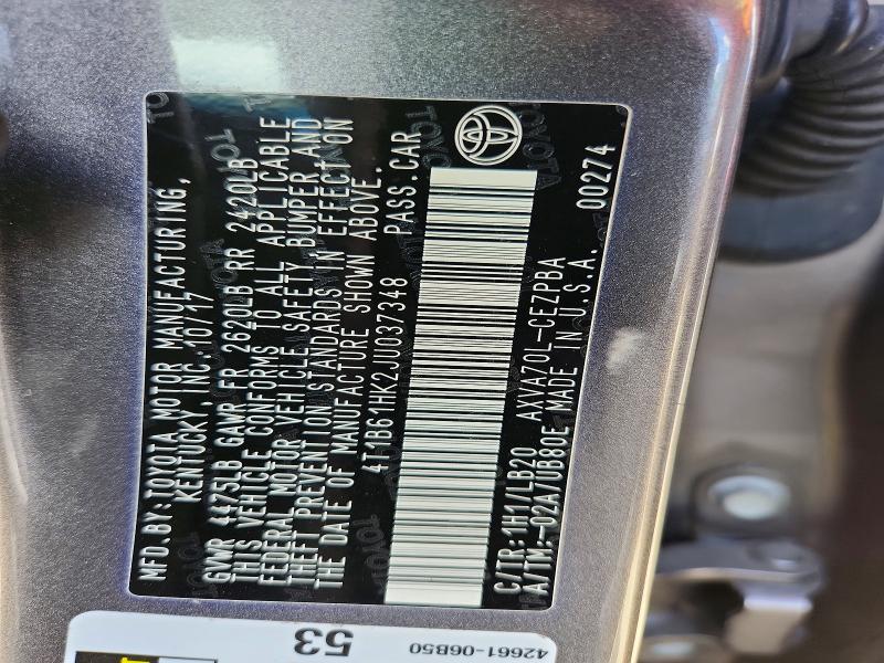 Aukcja sprzedaży 2018 Toyota Camry, vin: 4T1B61HK2JU037348, numer aukcji: 57361436