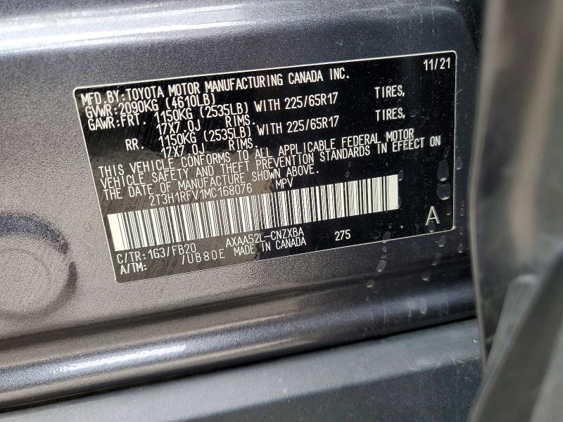 55815966 :رقم المزاد ، 2T3H1RFV1MC168076 vin ، 2021 Toyota Rav4 مزاد بيع