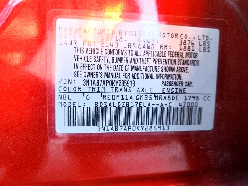 Aukcja sprzedaży 2019 Nissan Sentra, vin: 3N1AB7AP0KY285913, numer aukcji: 55457046