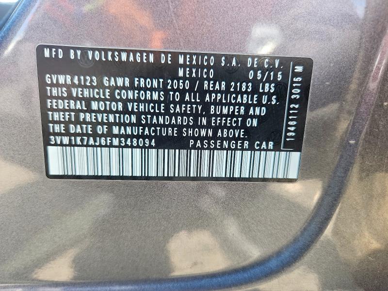 2015 Volkswagen Jetta მანქანა იყიდება აუქციონზე, vin: 3VW1K7AJ6FM348094, აუქციონის ნომერი: 58262016