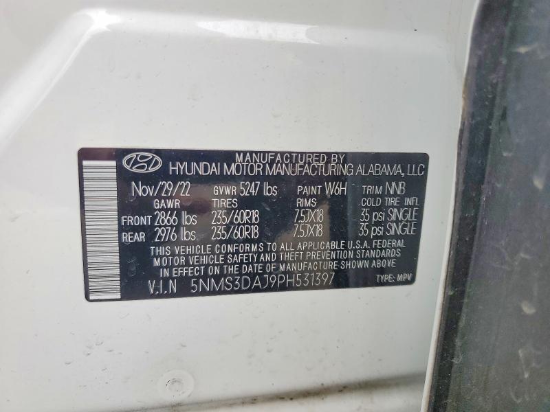 2023 Hyundai Santa Fe მანქანა იყიდება აუქციონზე, vin: 5NMS3DAJ9PH531397, აუქციონის ნომერი: 56742736
