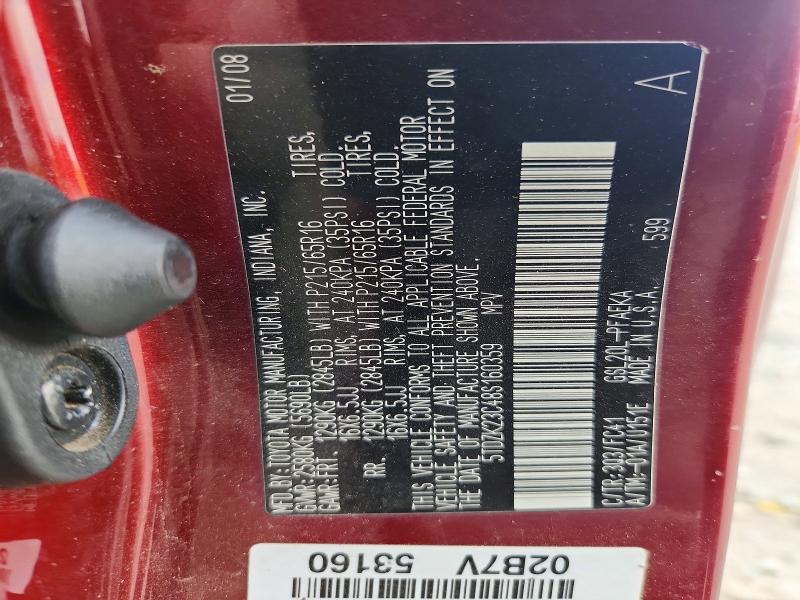 Продажа на аукционе авто 2008 Toyota Sienna, vin: 5TDZK23C48S160359, номер лота: 58386746