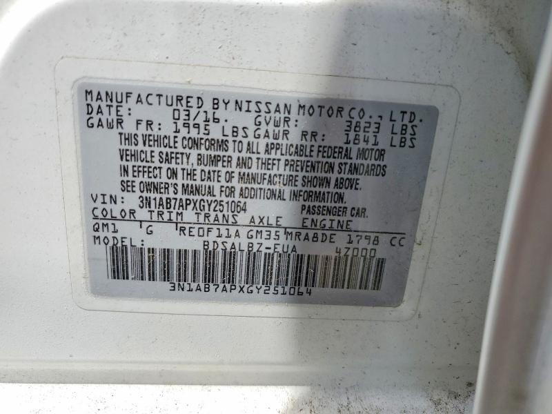 Aukcja sprzedaży 2016 Nissan Sentra, vin: 3N1AB7APXGY251064, numer aukcji: 56702236