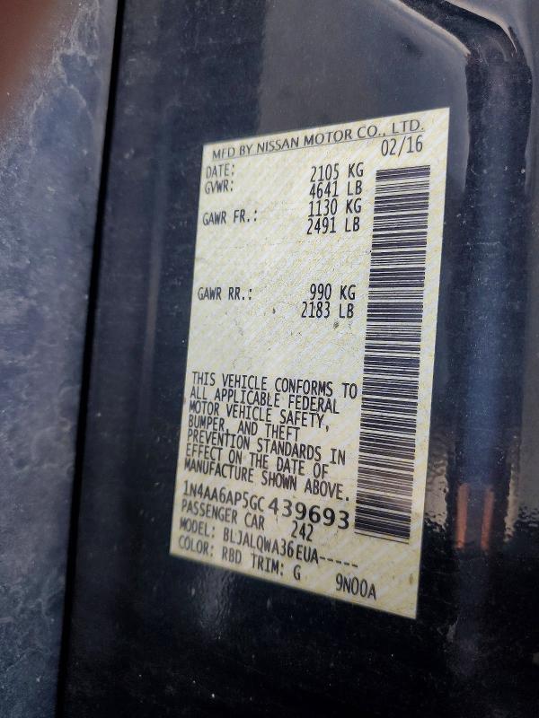 2016 Nissan Maxima მანქანა იყიდება აუქციონზე, vin: 1N4AA6AP5GC439693, აუქციონის ნომერი: 57355236