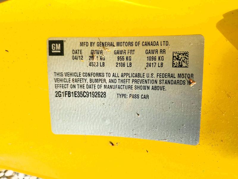 55787666 :رقم المزاد ، 2G1FB1E35C9192628 vin ، 2012 Chevrolet Camaro مزاد بيع