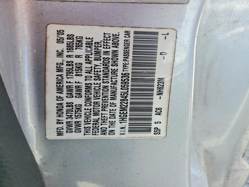 2005 Honda Civic მანქანა იყიდება აუქციონზე, vin: 1HGEM22845L059536, აუქციონის ნომერი: 57715116
