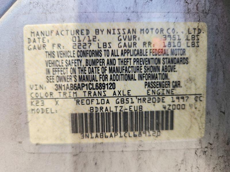 56594146 :رقم المزاد ، 3N1AB6AP1CL689120 vin ، 2012 Nissan Sentra مزاد بيع
