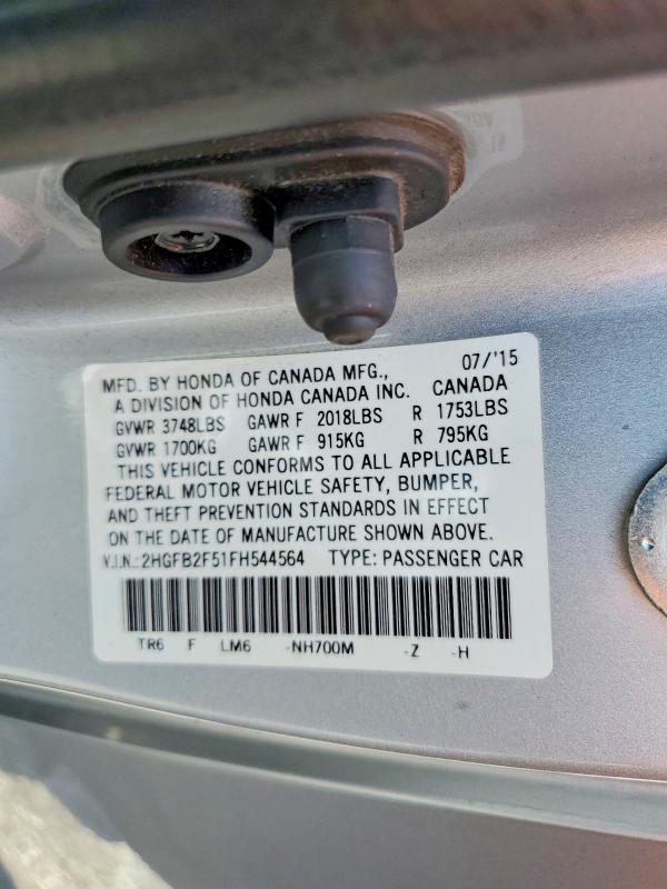 Продажа на аукционе авто 2015 Honda Civic, vin: 2HGFB2F51FH544564, номер лота: 59676886