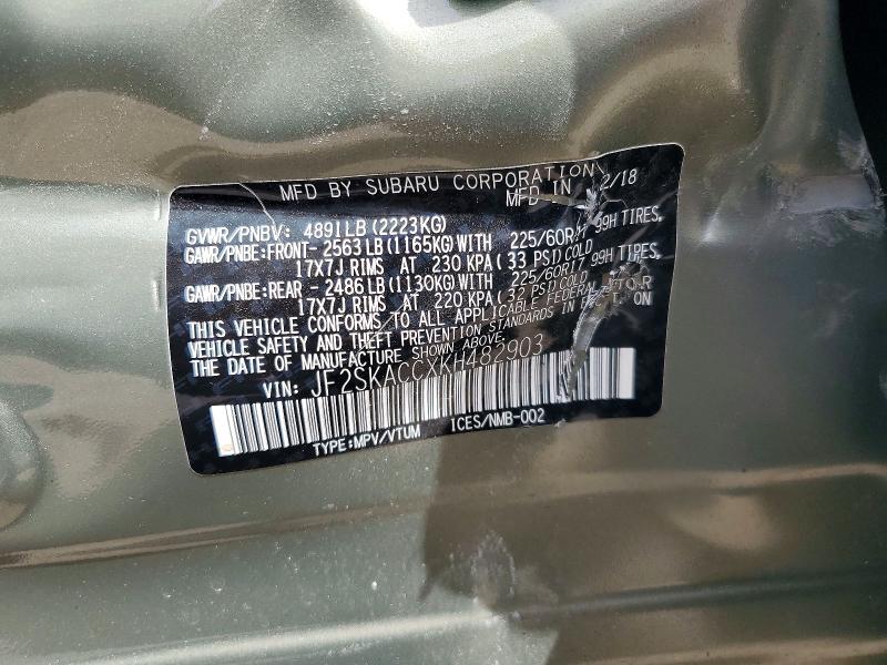 Продаж на аукціоні авто 2019 Subaru Forester, vin: JF2SKACCXKH482903, номер лоту: 57824366
