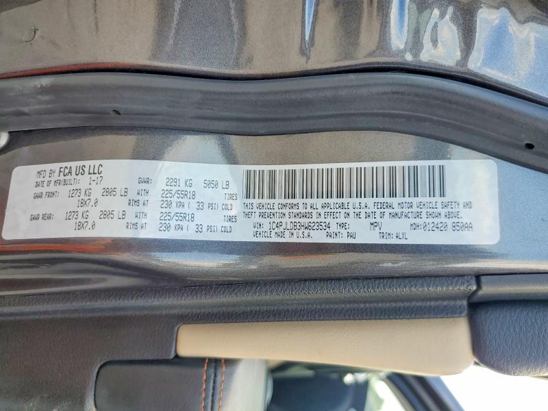 2017 Jeep Cherokee მანქანა იყიდება აუქციონზე, vin: 1C4PJLDB3HW623534, აუქციონის ნომერი: 58305066