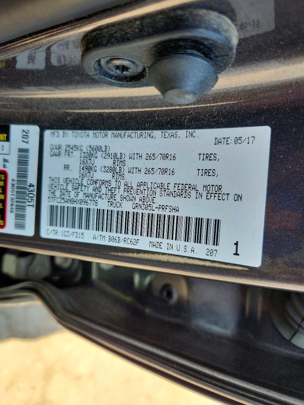 Продажа на аукционе авто 2017 Toyota Tacoma, vin: 5TFCZ5AN8HX096778, номер лота: 55678296