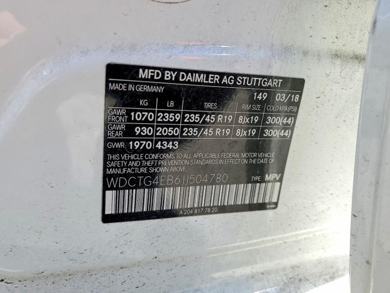 56579036 :رقم المزاد ، WDCTG4EB6JJ504780 vin ، 2018 Mercedes-benz Gla مزاد بيع