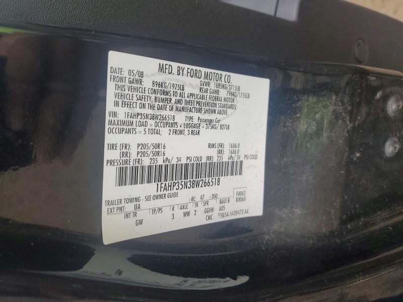 2008 Ford Focus მანქანა იყიდება აუქციონზე, vin: 1FAHP35N38W266518, აუქციონის ნომერი: 57956066