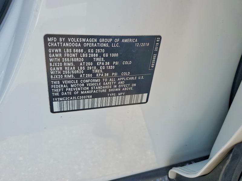 95587075 :رقم المزاد ، 1V2MC2CA2LC203756 vin ، 2020 Volkswagen Atlas Cross Sport مزاد بيع