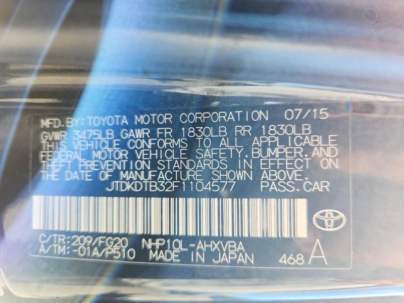 2015 Toyota Prius C მანქანა იყიდება აუქციონზე, vin: JTDKDTB32F1104577, აუქციონის ნომერი: 58026516